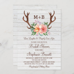 Invitation Fête des mariées Rustique Bois Floral Antlers