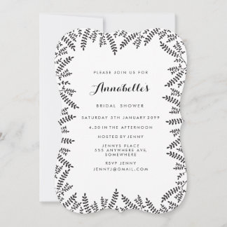Invitation Fête des mariées rustique Bordure Feuille noire et