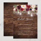 Invitation Fête des mariées Rustique Bourgogne Florale Lumièr (Devant / Derrière)