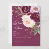 Invitation Fête des mariées Rustique Bourgogne & Pies Roses (Devant)