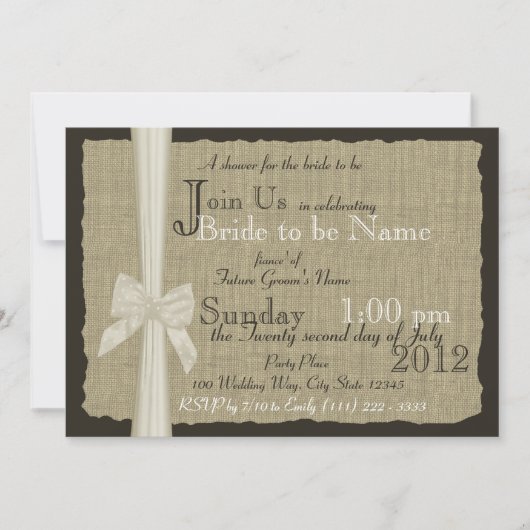 Invitation Fête des mariées Rustique Burlap Bow (Devant)