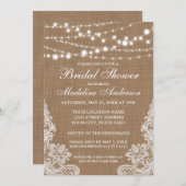 Invitation Fête des mariées rustique Burlap Éclairage et dent (Devant / Derrière)