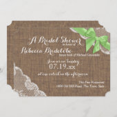 Invitation Fête des mariées Rustique Burlap et Lace Green Bow (Devant / Derrière)