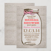 Invitation Fête des mariées rustique Burlap Mason Jar (Devant / Derrière)