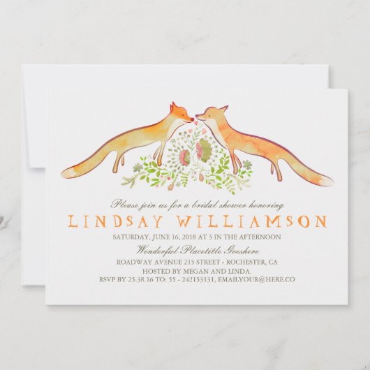 Invitation Fête des mariées rustique de renard de bois (Devant)