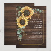 Invitation Fête des mariées rustique de tournesol floral Euca (Devant / Derrière)