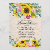 Invitation Fête des mariées rustique des tournesols (Devant / Derrière)