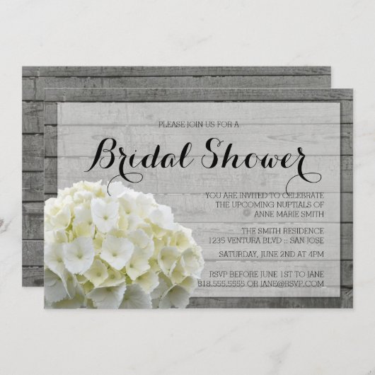 Invitation Fête des mariées RUSTIQUE D'HYDRANGES BLANCS (Devant / Derrière)