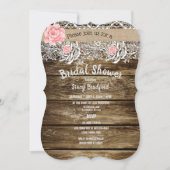 Invitation Fête des mariées rustique en bois et dentelle (Devant)