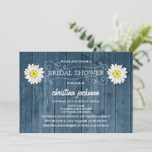 Invitation Fête des mariées rustique en bois et marguerite bl
