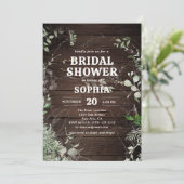 Invitation Fête des mariées rustique en bois vert (Debout devant)