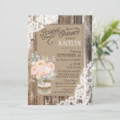 Invitation Fête des mariées rustique en dentelle de bois de p (Debout devant)