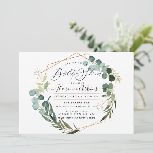 Invitation Fête des mariées Rustique Eucalyptus Vert (Debout devant)