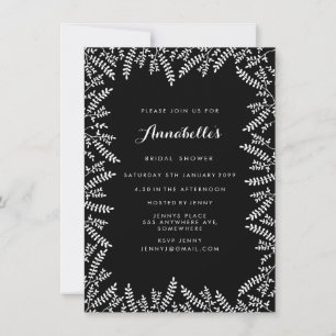 Invitation Fête des mariées rustique Feuilles noir et blanc