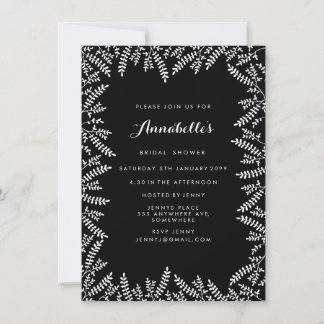 Invitation Fête des mariées rustique Feuilles noir et blanc