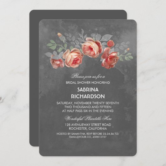 Invitation Fête des mariées Rustique Floral Chalkboard (Devant / Derrière)
