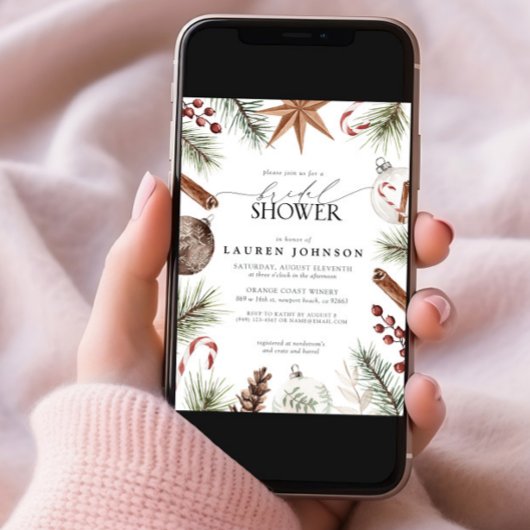 Invitation Fête des mariées Rustique hiver À feuillage persis