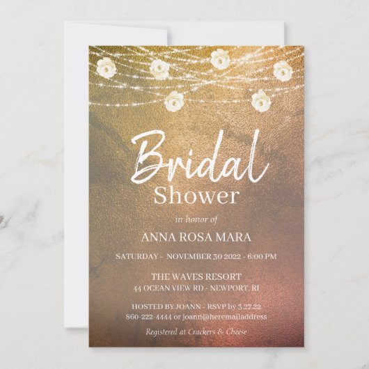 Invitation *~* Fête des mariées rustique Lumières à cordes de (Devant)