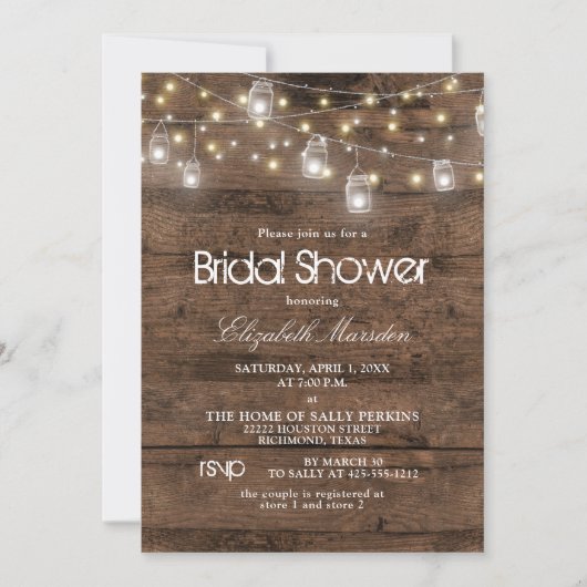 Invitation Fête des mariées Rustique Mason Jar (Devant)