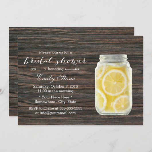 Invitation Fête des mariées rustique Mason Jar Lemonade (Devant / Derrière)