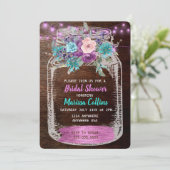 Invitation Fête des mariées rustique, Mason Jar, lumières sus (Debout devant)