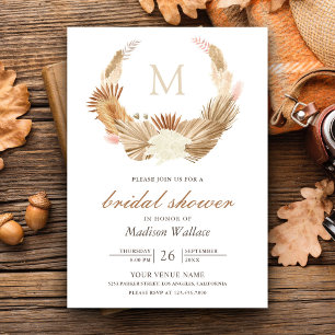 Invitation Fête des mariées Rustique Pampas Wreath séché Palm