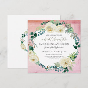 Invitation Fête des mariées Rustique Rose ivoire Aquarelle