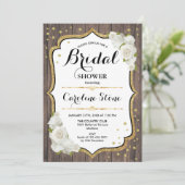 Invitation Fête des mariées rustique - Roses blanches en bois (Debout devant)