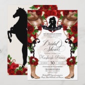 Invitation Fête des mariées rustique Western Red Roses Cowgir (Devant / Derrière)
