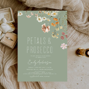 Invitation Fête des mariées Sage Green Petals & Prosecco