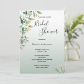 Invitation Fête des mariées sauge vert doré botanique (Debout devant)