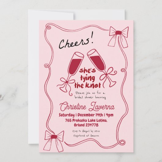 Invitation Fête des mariées Scribble Red Bow Chefs (Devant)