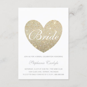 Invitation Fête des mariées Script Gold Heart Fa