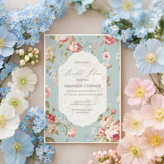 Invitation Fête des mariées Shabby Chic floraux