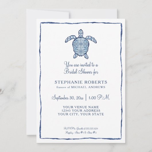 Invitation Fête des mariées Shibori Sea Turtle Ocean Beach Sh (Devant)