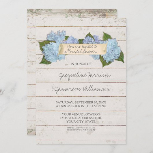 Invitation Fête des mariées Shiplap Bois Bois Planche Bleu Hy (Devant / Derrière)