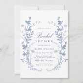 Invitation Fête des mariées Silhouette Fleur sauvage bleu Dus (Devant)