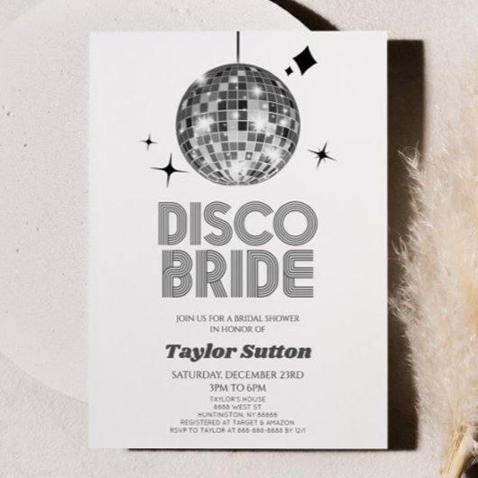 Invitation Fête des mariées Silver Disco Ball Disco Bride
