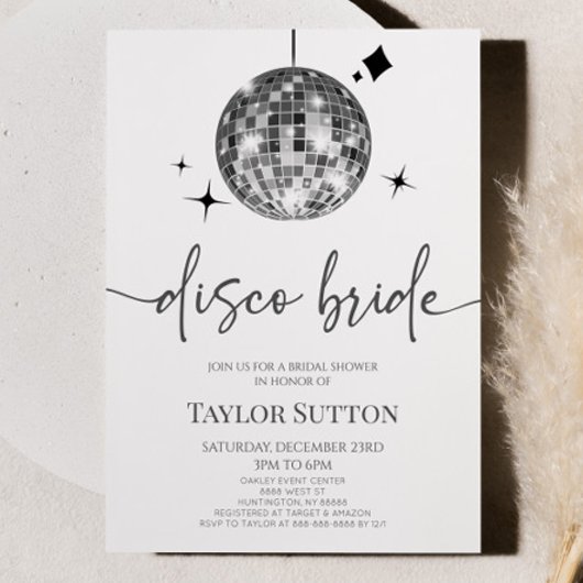 Invitation Fête des mariées Silver Disco Ball Disco Bride