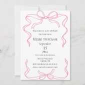 Invitation Fête des mariées simple à ruban rose (Devant)