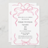 Invitation Fête des mariées simple à ruban rose (Devant / Derrière)