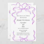 Invitation Fête des mariées simple à ruban violet (Devant / Derrière)