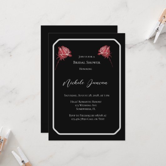 Invitation Fête des mariées simple Black & White Elegant (Devant/Arrière en situation)