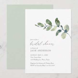 Invitation Fête des mariées simple d'Eucalyptus aquarelle
