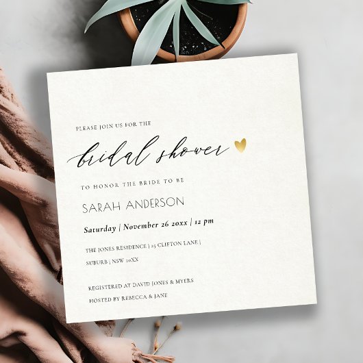 INVITATION FÊTE DES MARIÉES SIMPLE ÉLÉGANT GOLD GREY TYPOGRAP