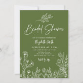Invitation Fête des mariées simple élégante Branches vert oli (Devant)