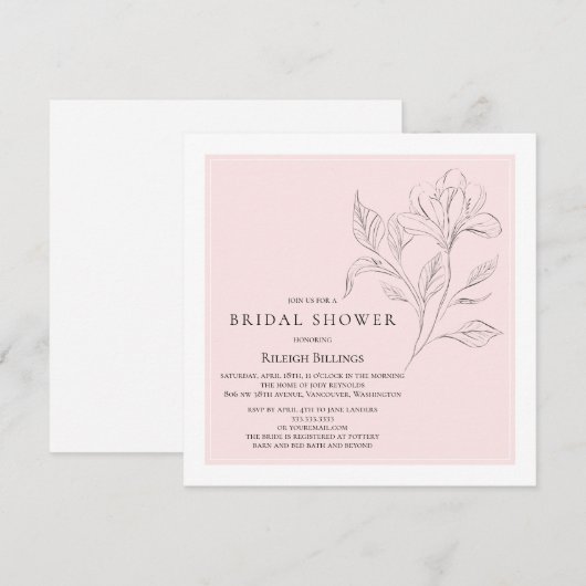 Invitation Fête des mariées simple élégante rose blanc floral (Devant / Derrière)