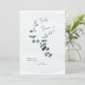 Invitation Fête des mariées simple Eucalyptus bleu clair (Debout devant)