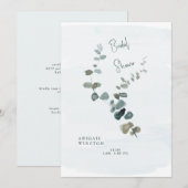 Invitation Fête des mariées simple Eucalyptus bleu clair (Devant / Derrière)