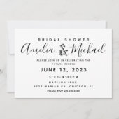 Invitation Fête des mariées simple géométrique en or et noir (Devant)